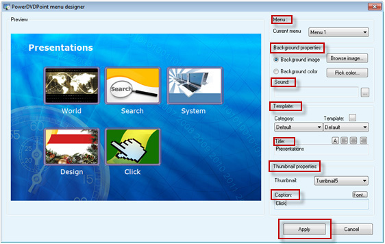 Menu Designer Settings