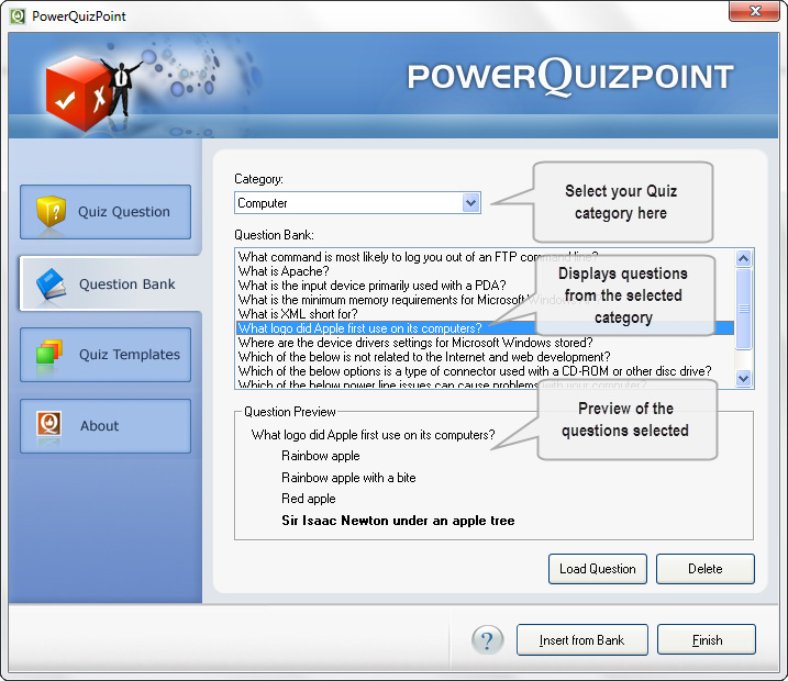 How to insert a question from question bank